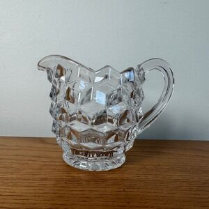 Fostoria Glass Creamer Pitcher Heavy Cut Crystal Cubist‎ Pattern